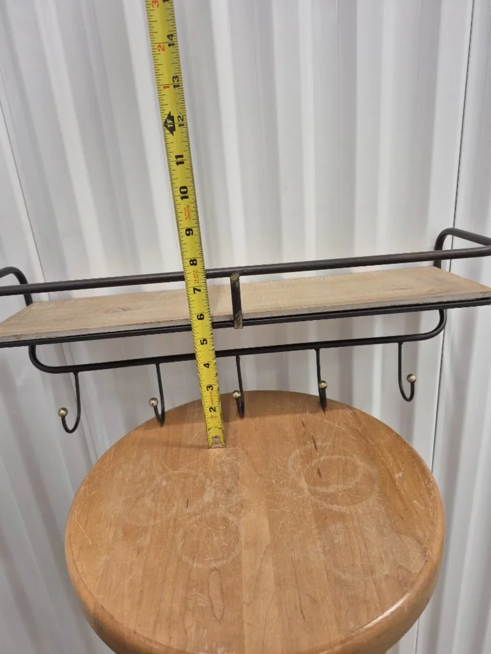 Metal And Wood 5 Hook Wall Shelf w/ Gold Accents 19